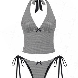 Y2K Reversible Gingham Bowknot Tankini Set 🖤 Seamoly Size Small NWT